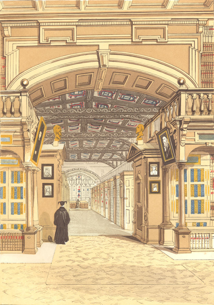 OXON. The Bodleian Library, Oxford 1845 old antique vintage print picture